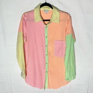 Davi & Dani Multicolour Stripe Oversized Button Up Shirt S Festival Coastal